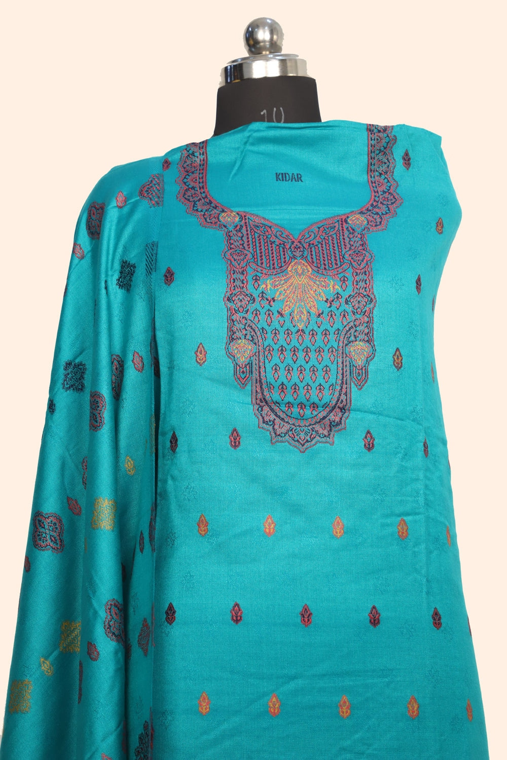 Sea Green Color Woolen Kashmiri Kani Work Unstitched Suit