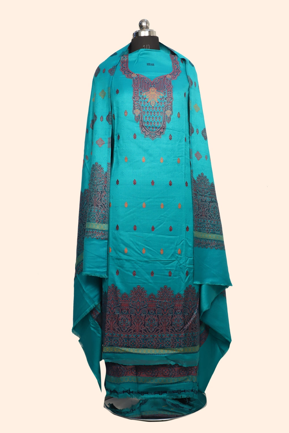 Sea Green Color Woolen Kashmiri Kani Work Unstitched Suit