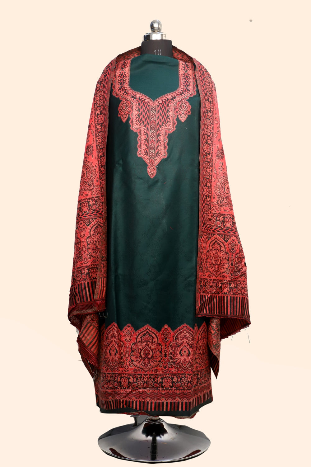 Green Color Woolen Kashmiri Kani Work Unstitched Suit
