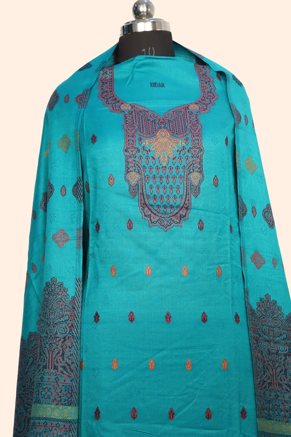 Sea Green Color Woolen Kashmiri Kani Work Unstitched Suit