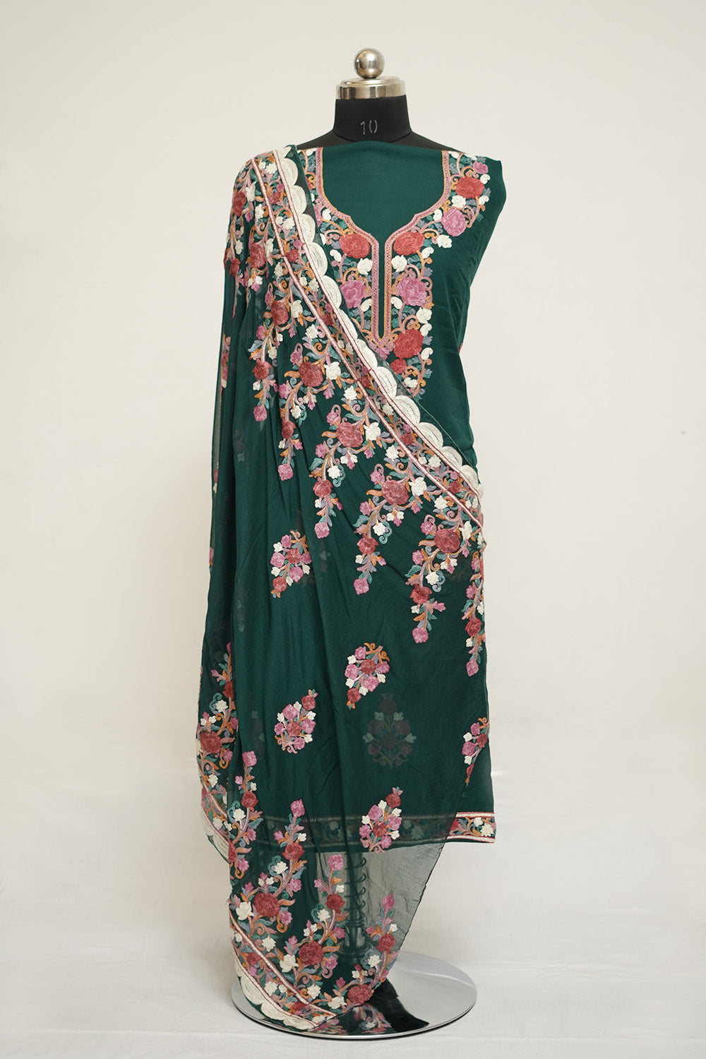 Green Colour Aari Work Salwar Kameez With Neckline Pattern