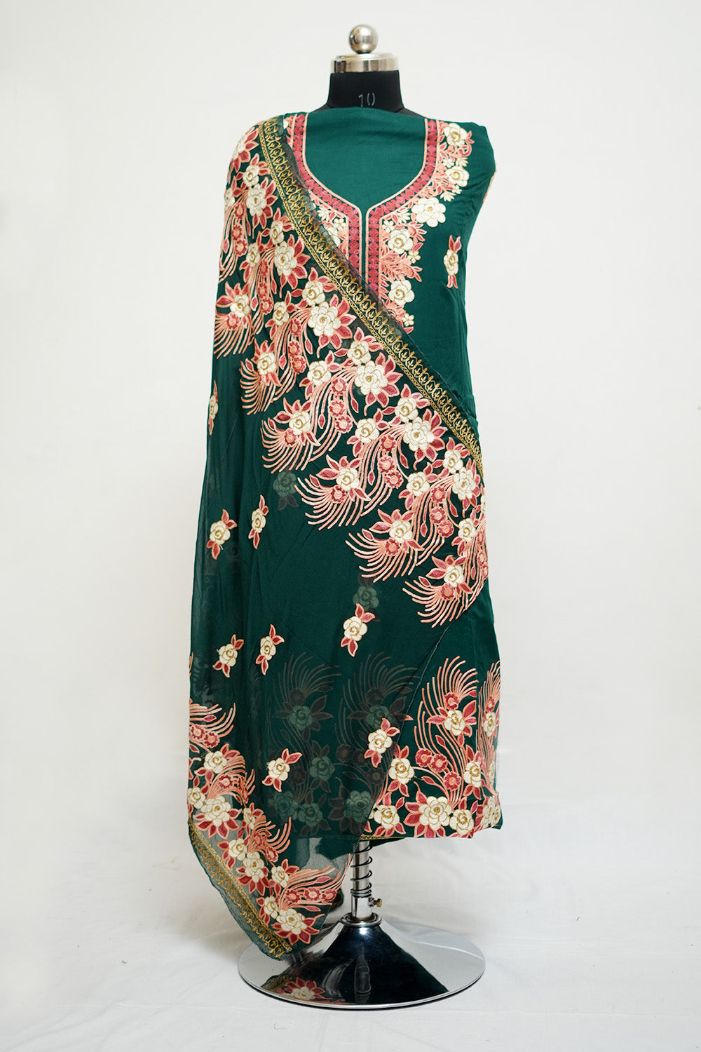 Green Colour Aari Work Salwar Kameez With Neckline Pattern