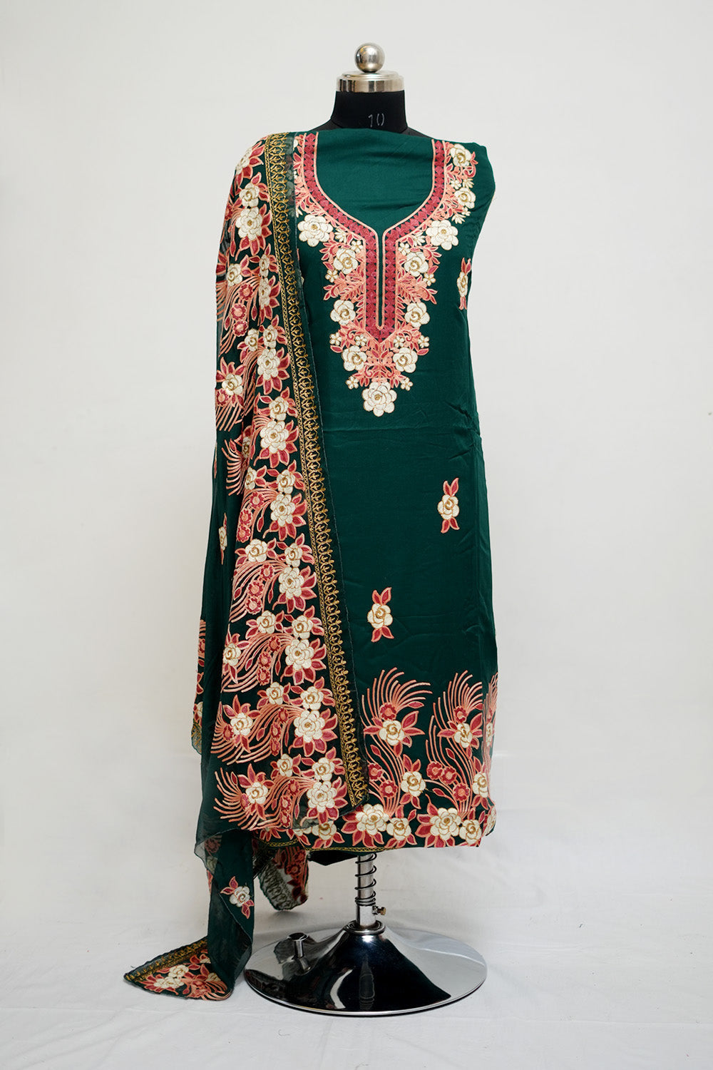 Green Colour Aari Work Salwar Kameez With Neckline Pattern