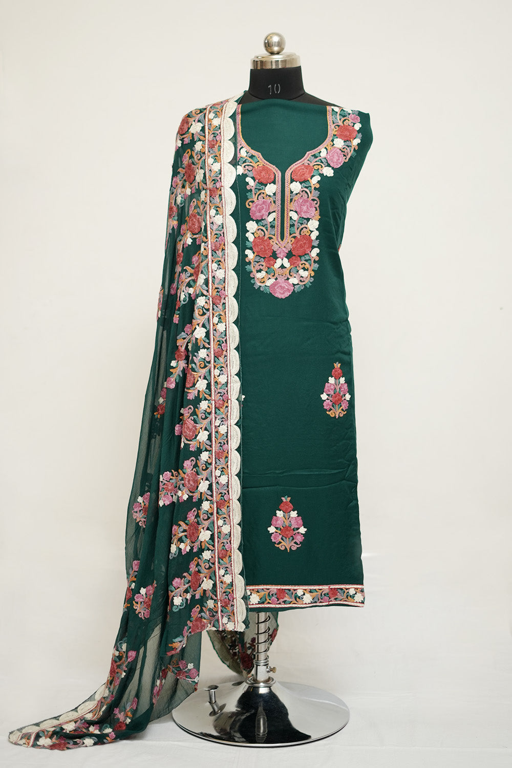 Green Colour Aari Work Salwar Kameez With Neckline Pattern