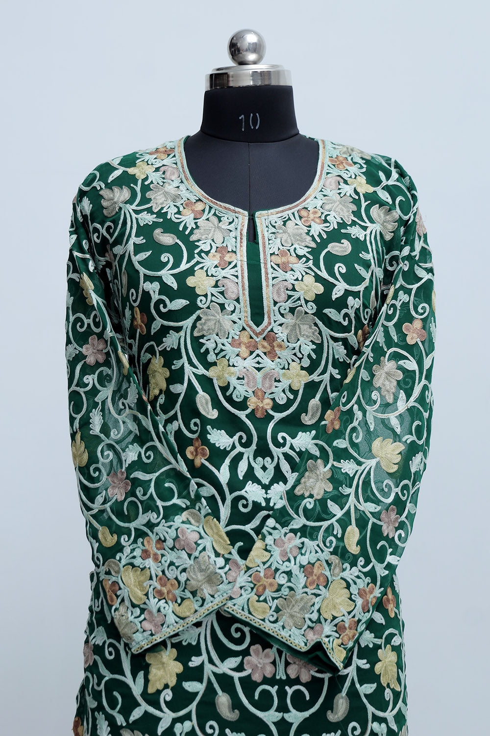 Green Colour Georgette Semi Stitched Kashmiri Kurti