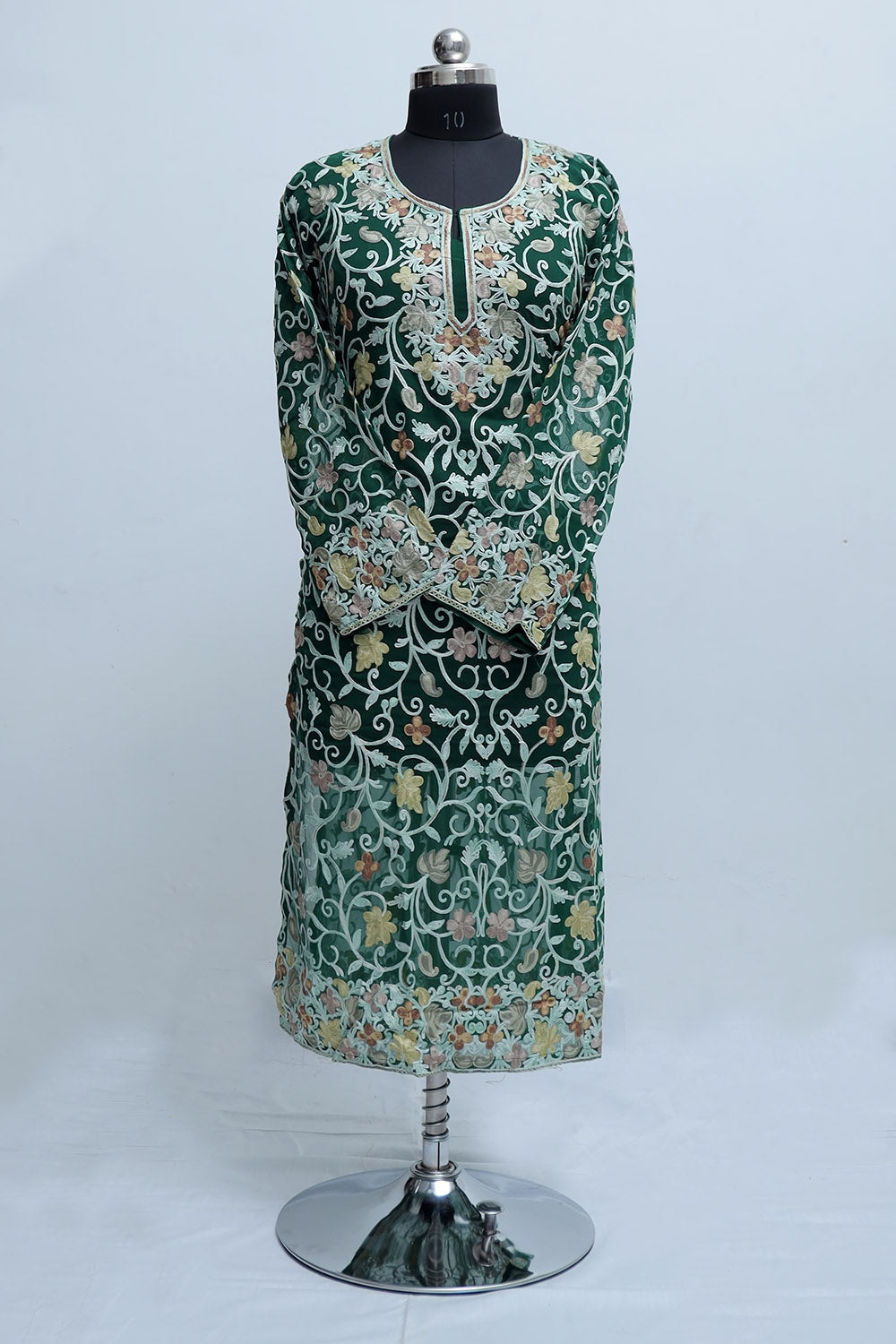 Green Colour Georgette Semi Stitched Kashmiri Kurti