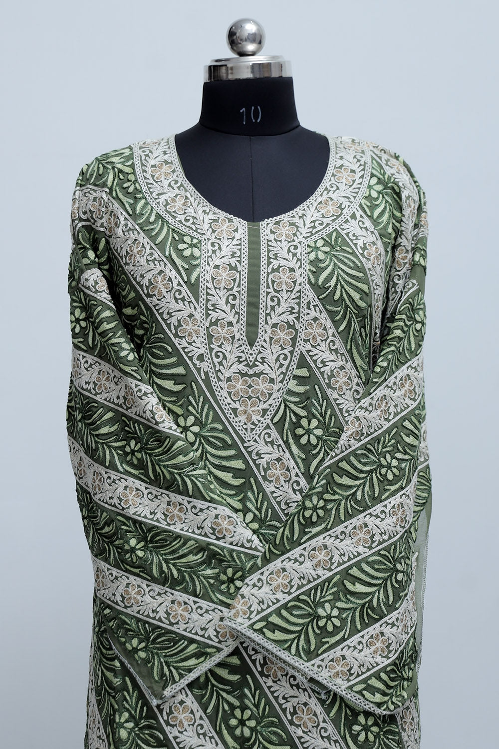 Green Colour Georgette Semi Stitched Kashmiri Kurti