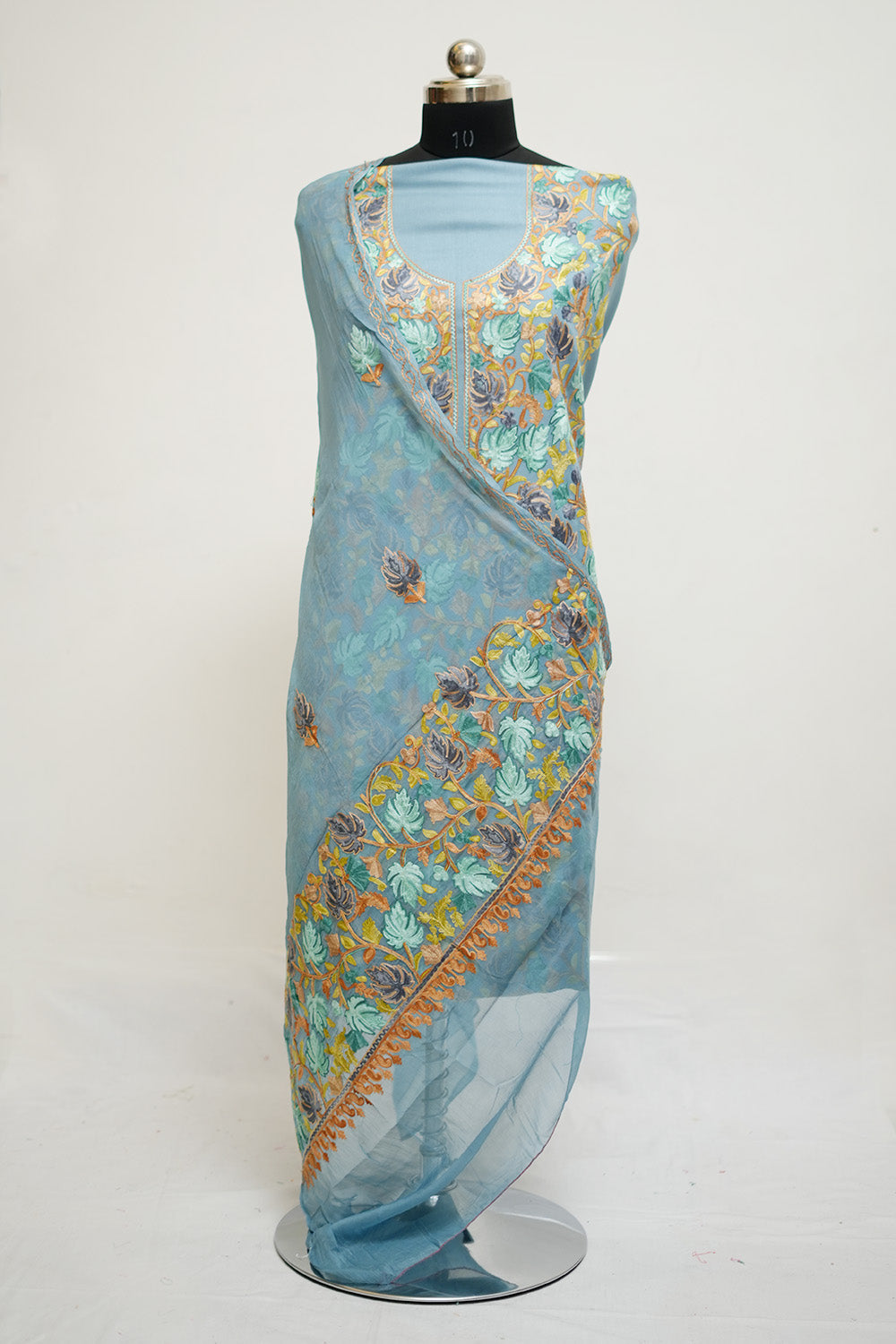 Grey Aari Work Salwar Kameez With Chinar Heavy Jaal Pattern