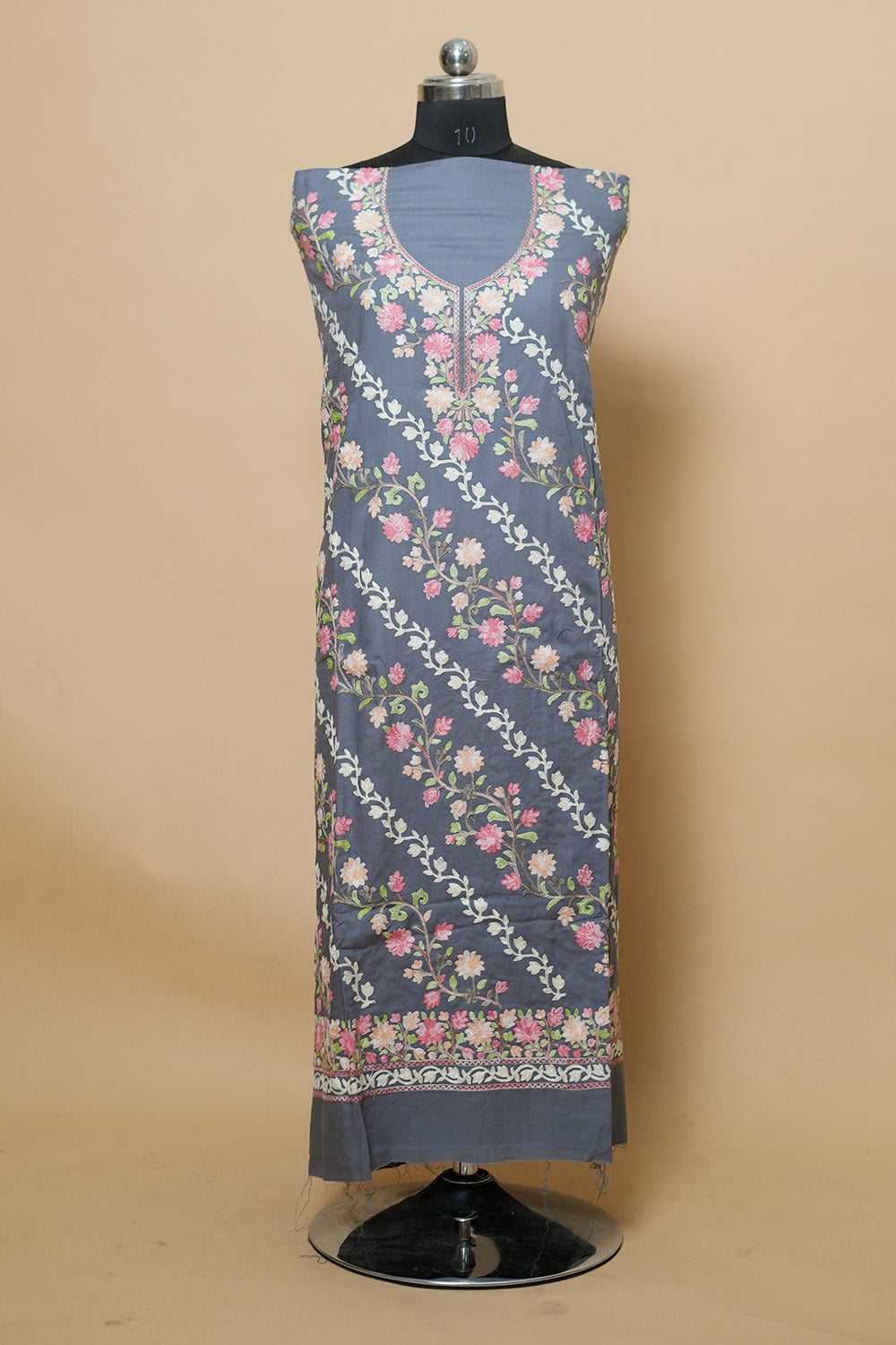 Grey Aari Work Salwar Kameez With Chinar Heavy Jaal Pattern