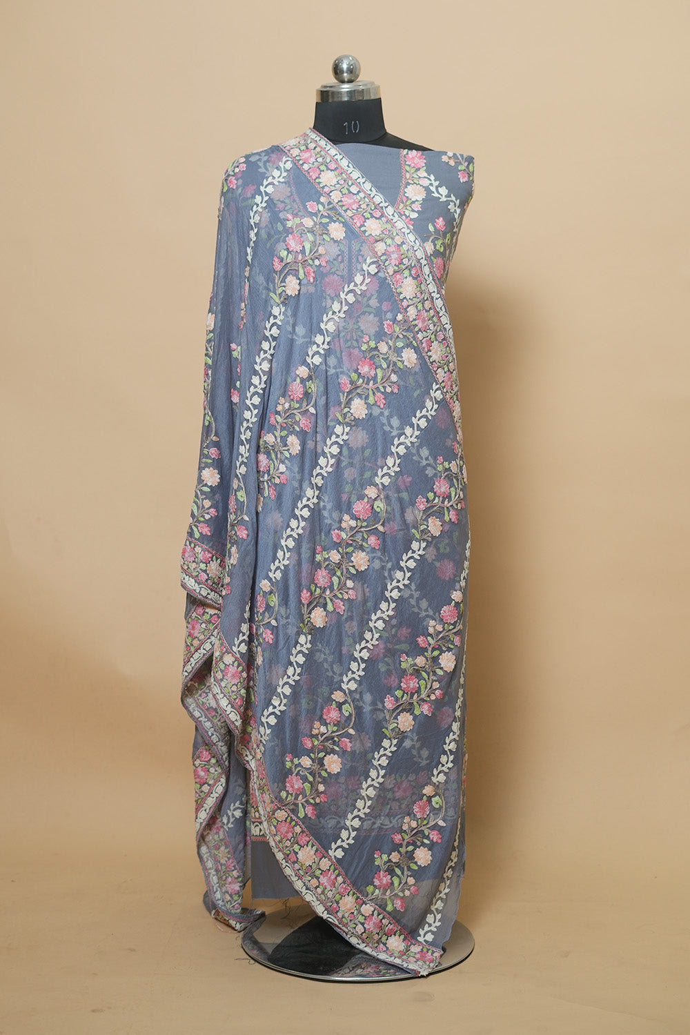 Grey Aari Work Salwar Kameez With Chinar Heavy Jaal Pattern