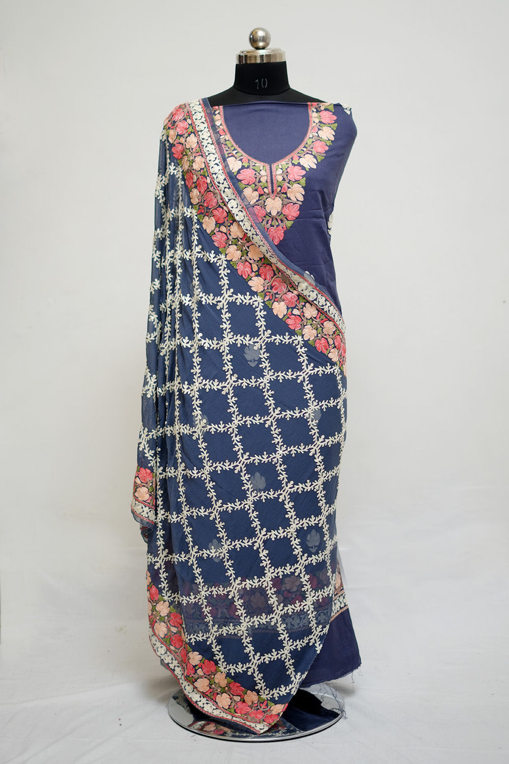 Grey Aari Work Salwar Kameez With Neckline Pattern