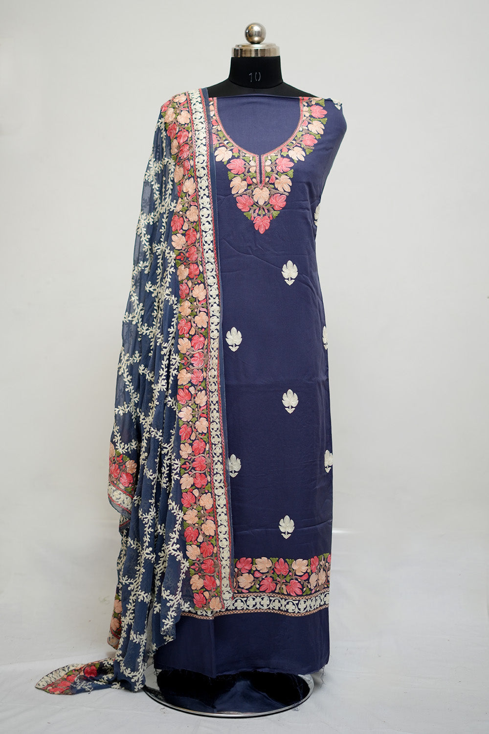 Grey Aari Work Salwar Kameez With Neckline Pattern