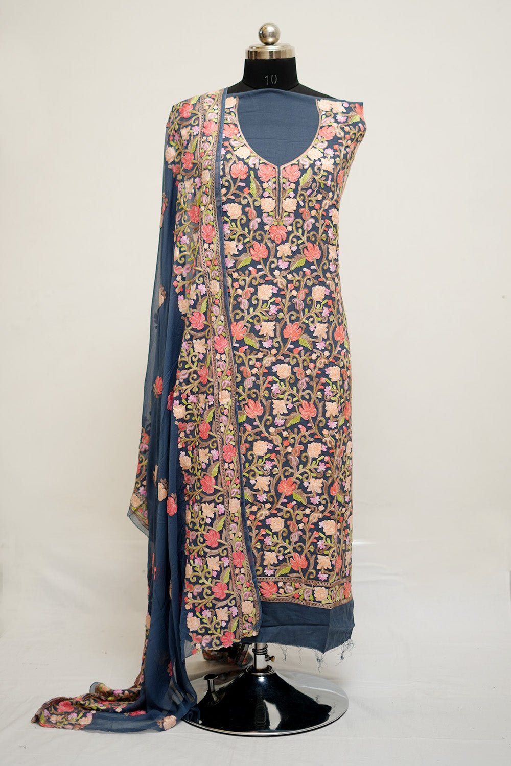 Grey Colour Aari Work Salwar Kameez With Heavy Jaal Pattern