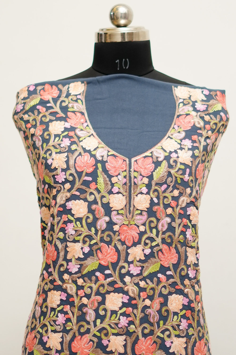 Grey Colour Aari Work Salwar Kameez With Heavy Jaal Pattern