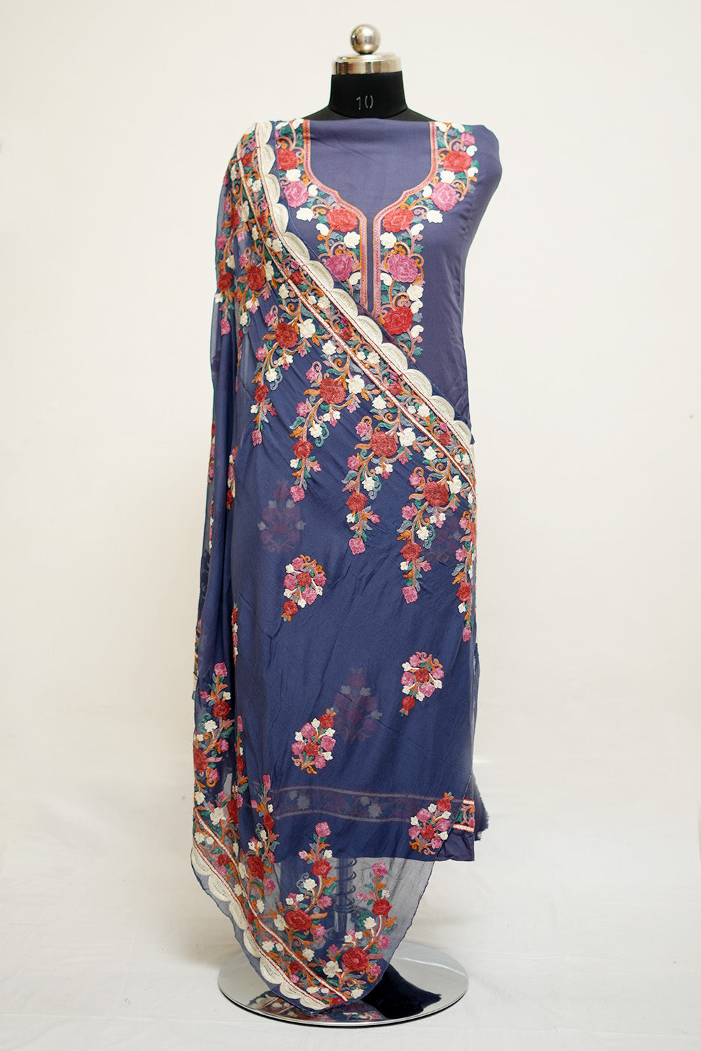 Grey Colour Aari Work Salwar Kameez With Neckline Pattern