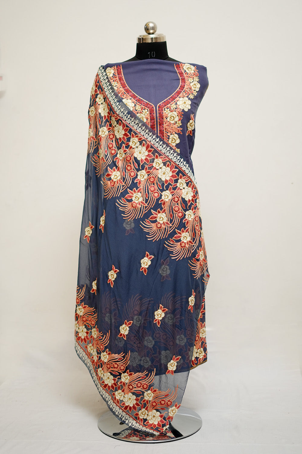 Grey Colour Aari Work Salwar Kameez With Neckline Pattern