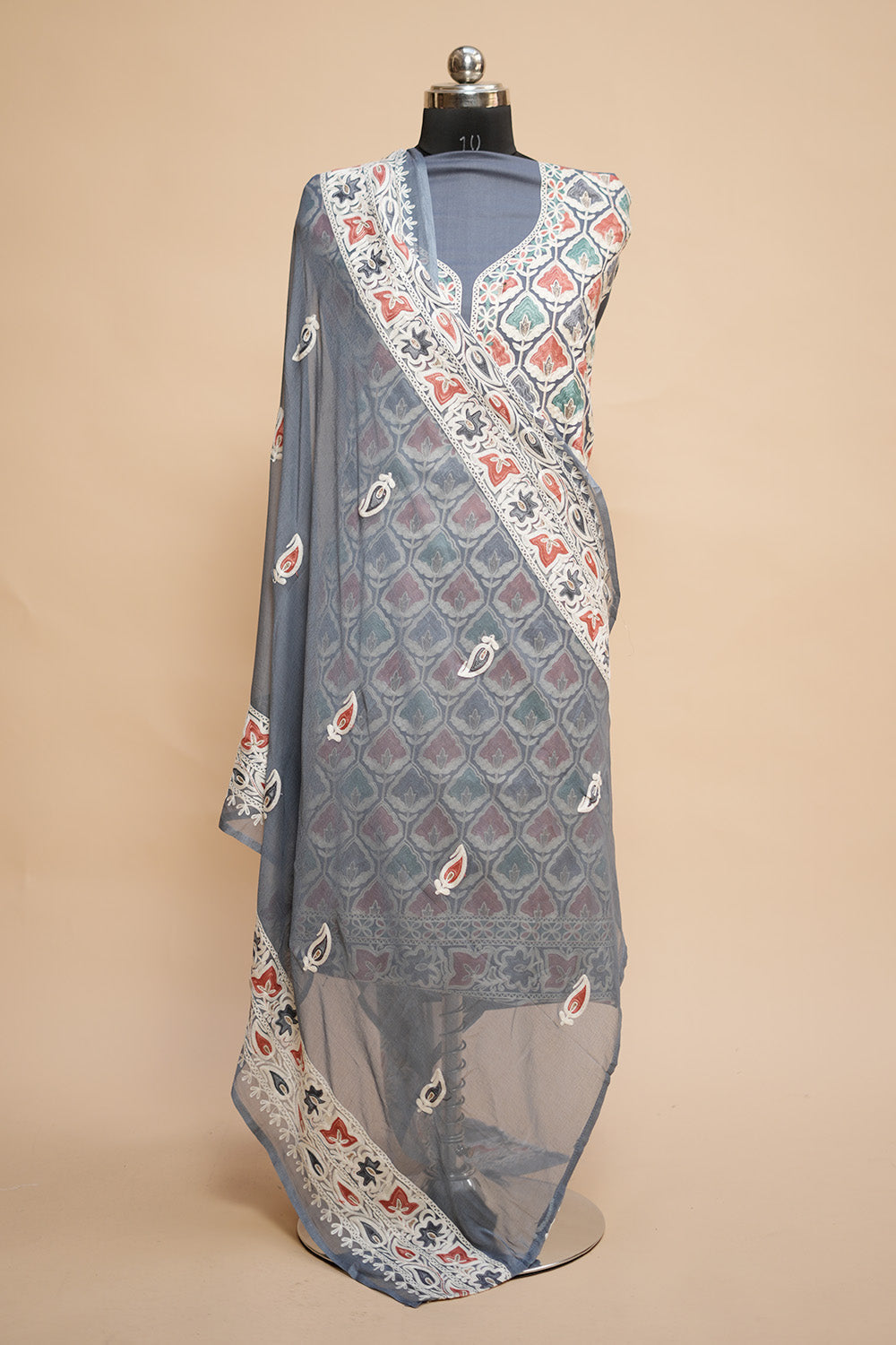 Grey Colour Designer Aari Work Salwar Kameez With Running