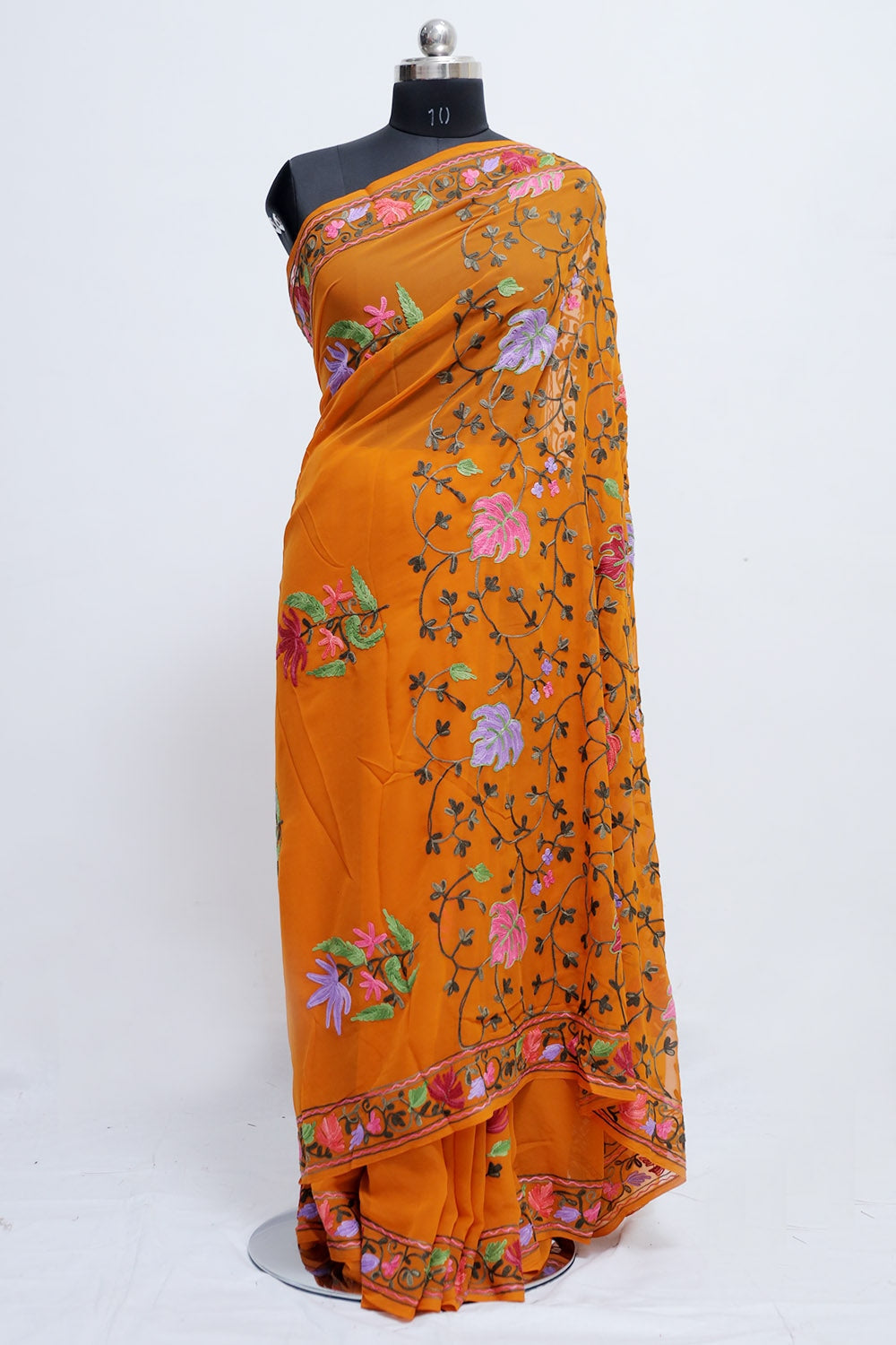 Kashmiri Mustard Colour Georgette Saree With Beautiful