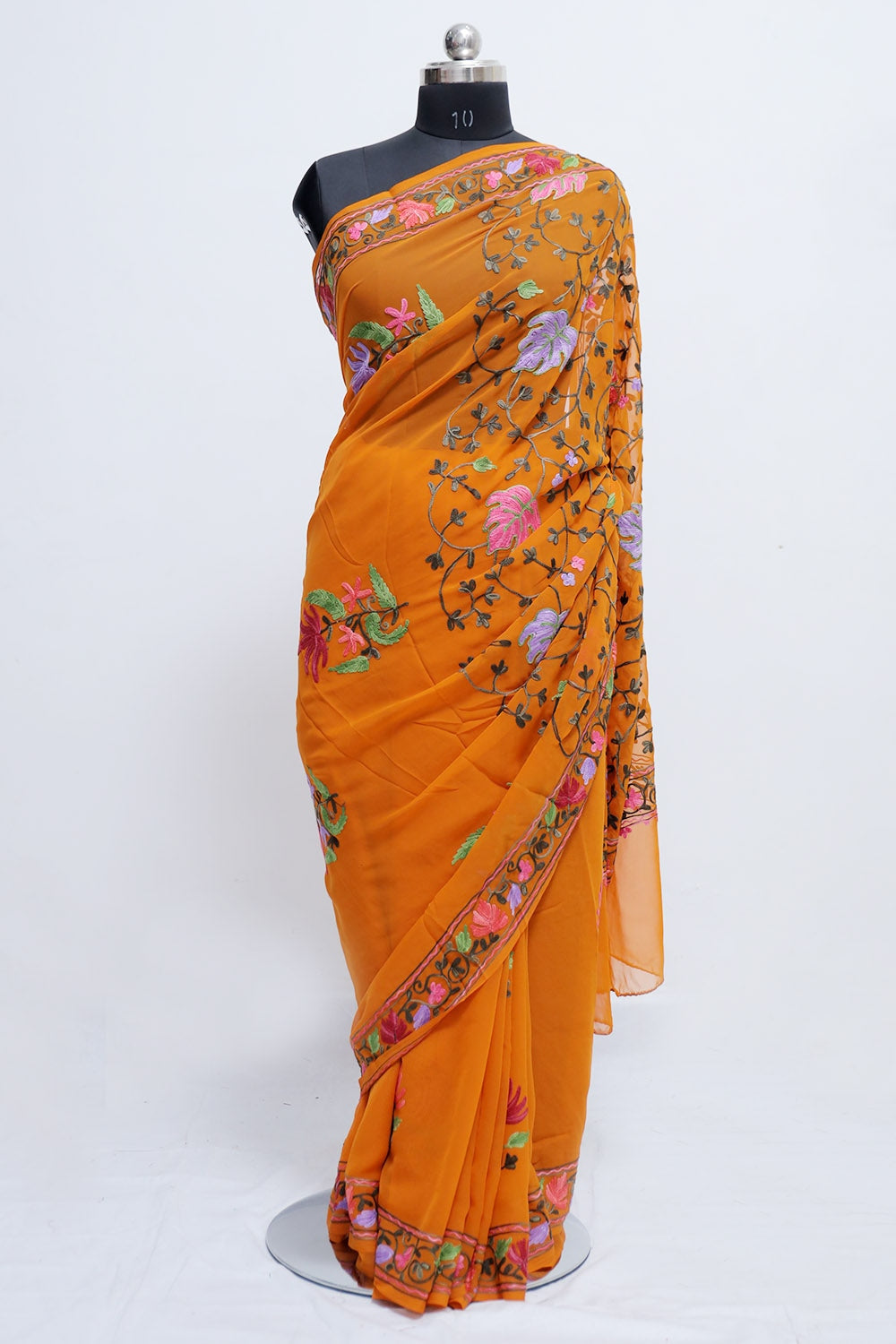 Kashmiri Mustard Colour Georgette Saree With Beautiful