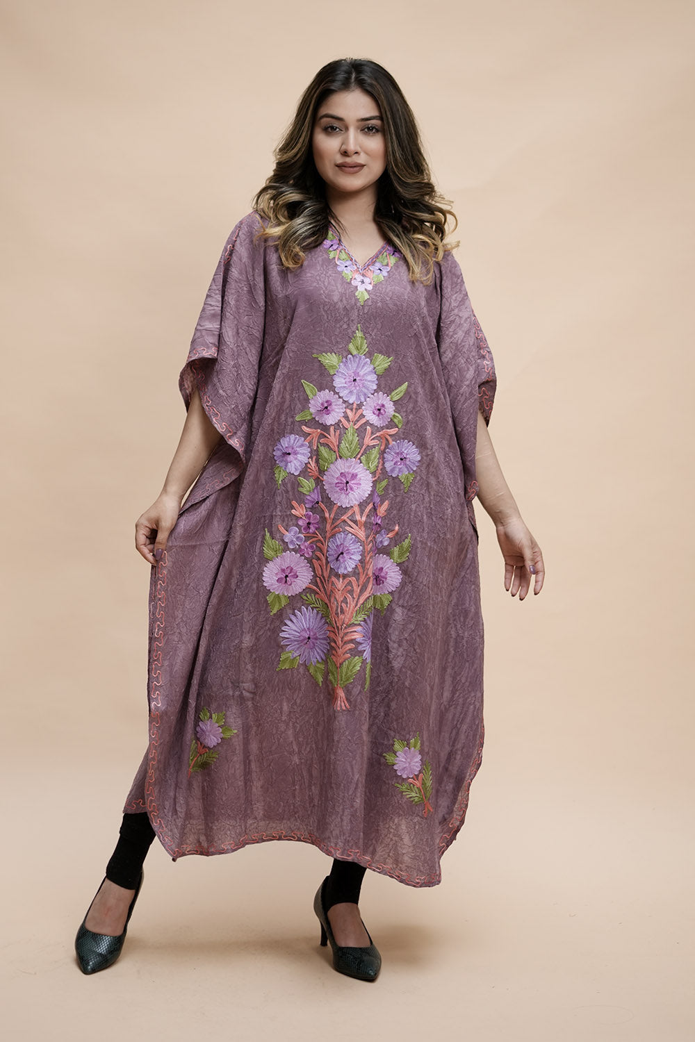 Lavender Colour Crush Cotton Kashmiri Aari Work Designer