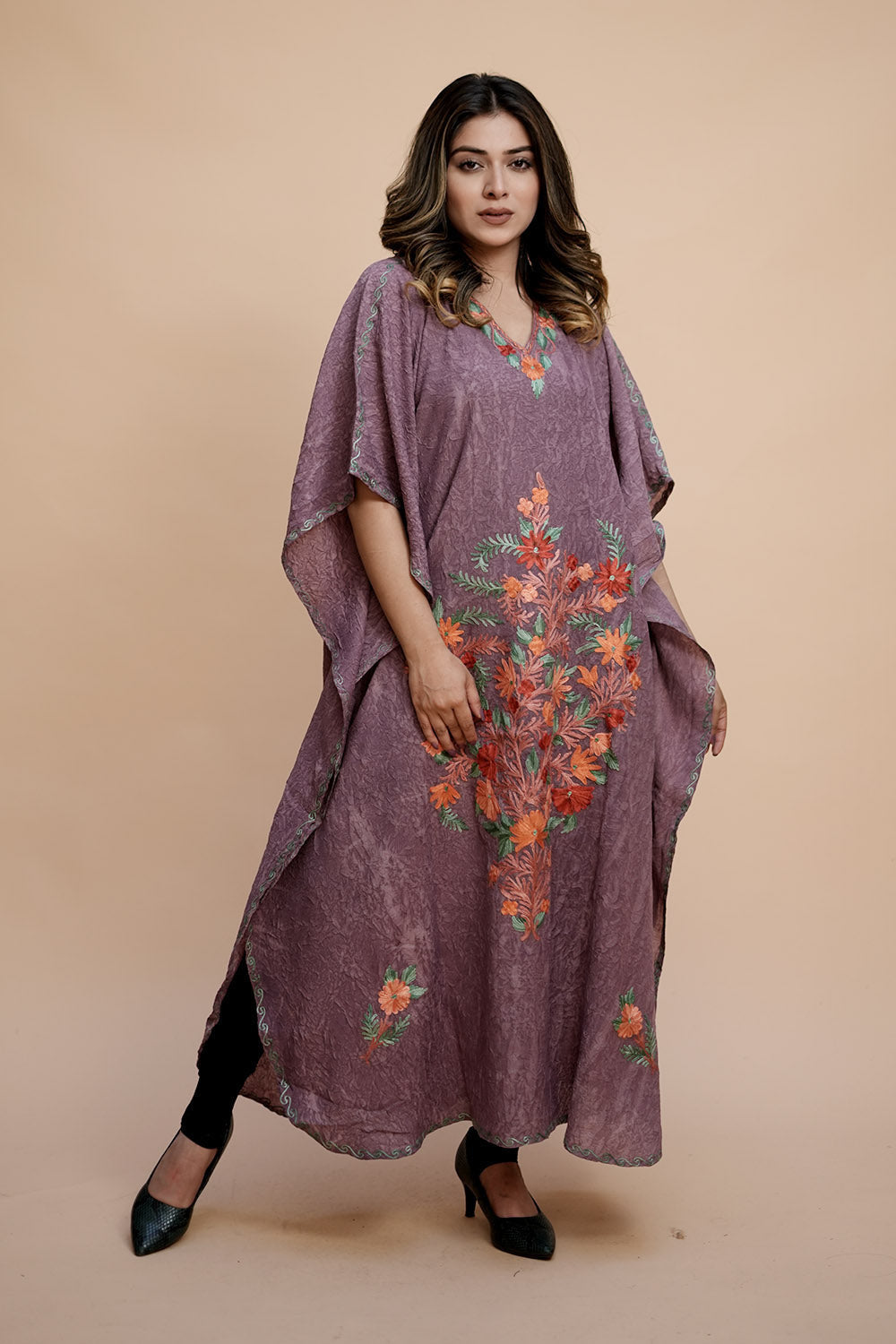 Lavender Colour Crush Cotton Kashmiri Aari Work Designer