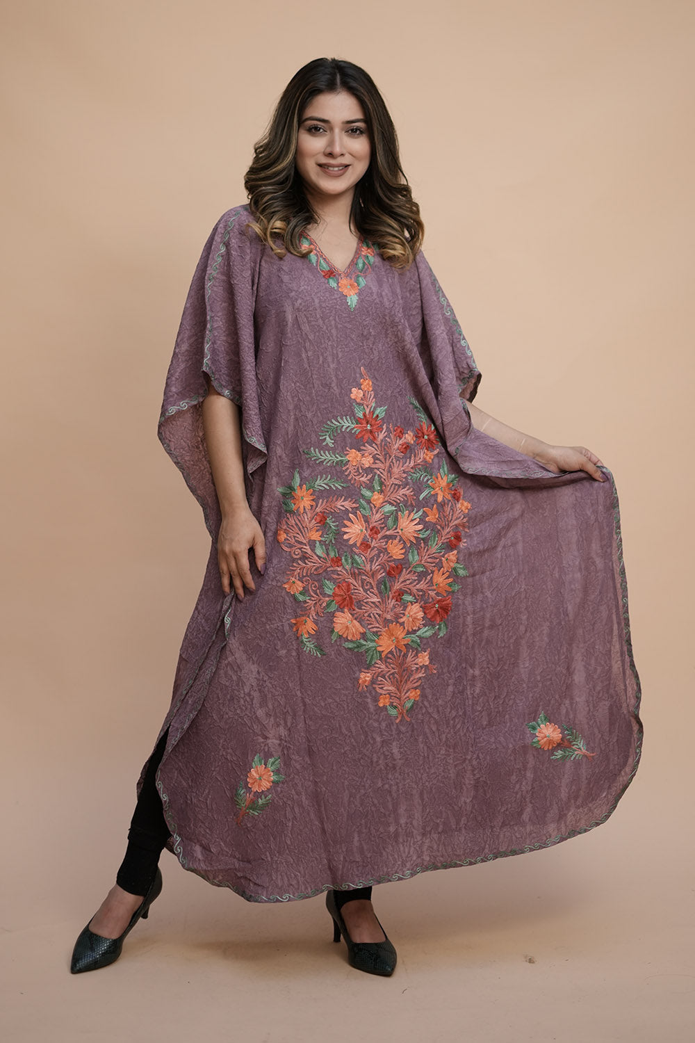 Lavender Colour Crush Cotton Kashmiri Aari Work Designer