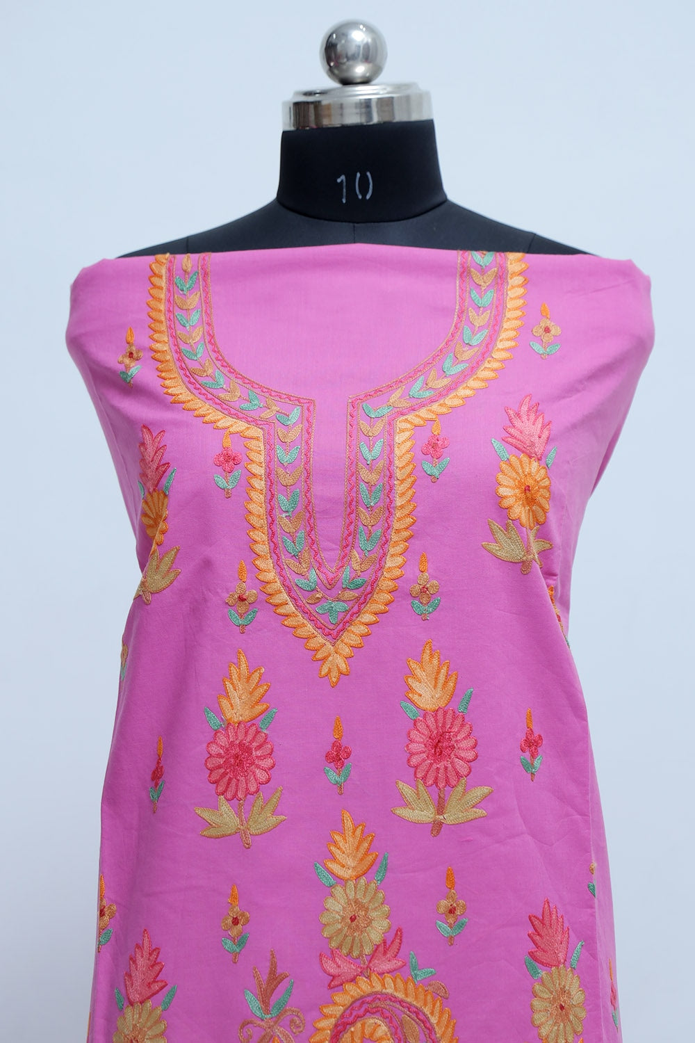 Lavender Pink Colour Cotton Suit With Aari Embroidery