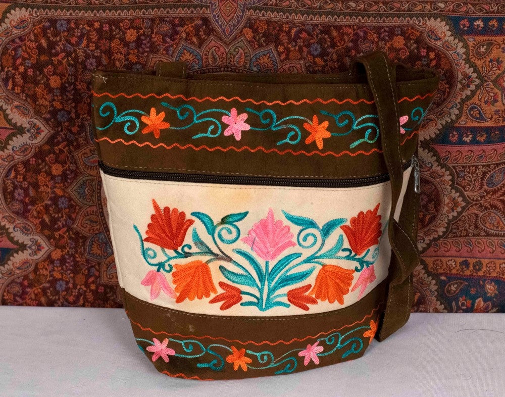 Suede Leather Kashmiri Work Shoulder Bag