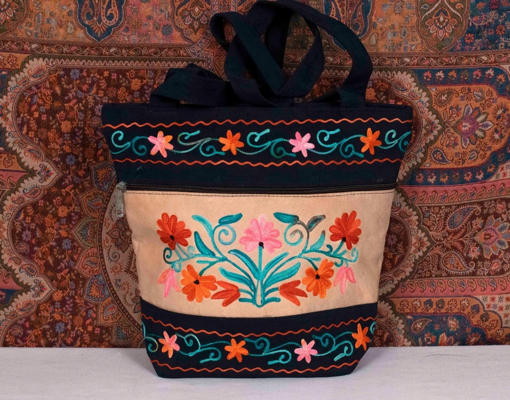 Suede Leather Kashmiri Work Shoulder Bag