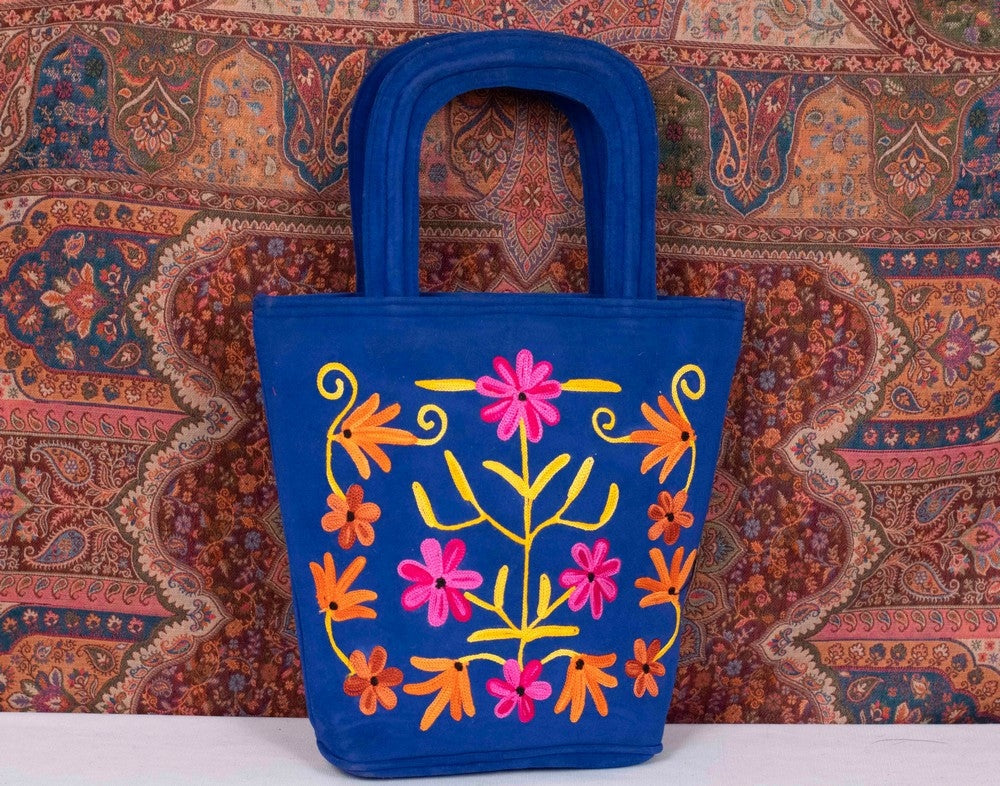 Suede Leather Kashmiri Work Hand Bag