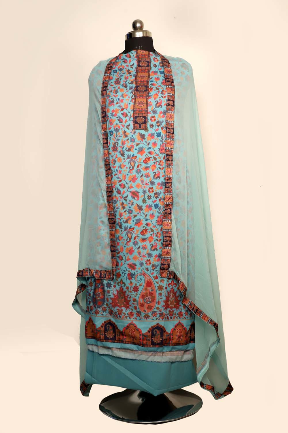 Light Blue Colour Cotton Kani Printer Unstitched Suit