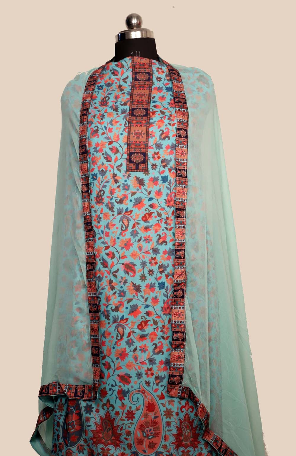 Light Blue Colour Cotton Kani Printer Unstitched Suit