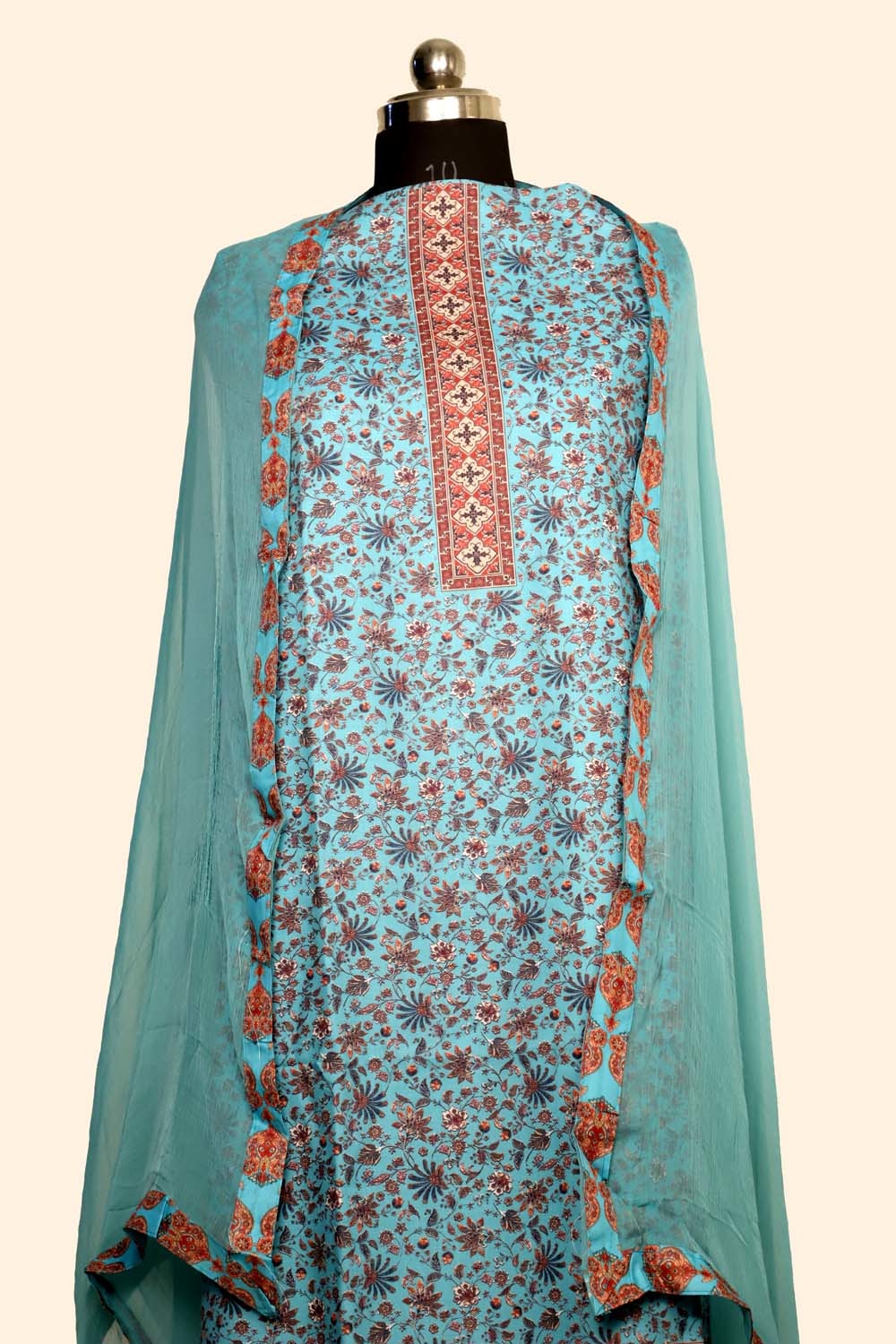 Light Blue Colour Cotton Kani Printer Unstitched Suit