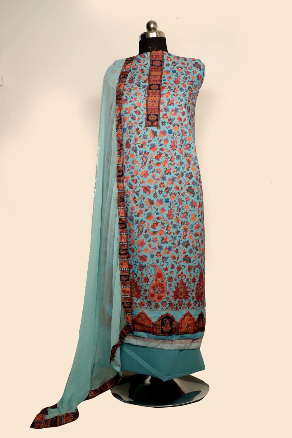 Light Blue Colour Cotton Kani Printer Unstitched Suit