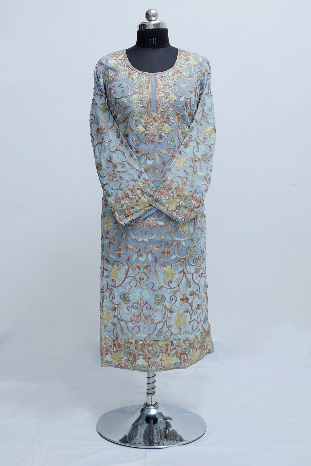 Light Blue Colour Georgette Semi Stitched Kashmiri Kurti