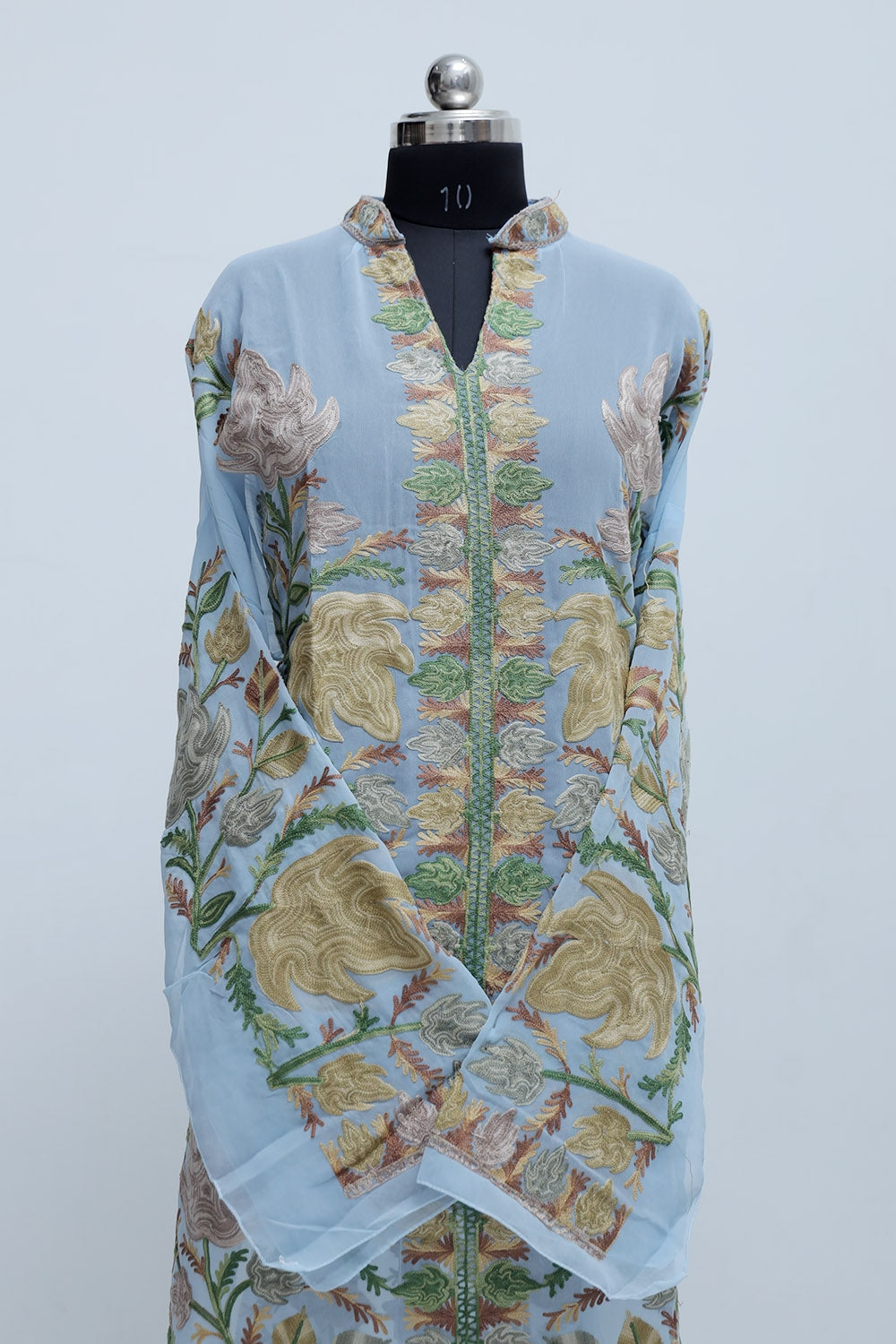 Light Blue Colour Georgette Semi Stitched Kashmiri Kurti