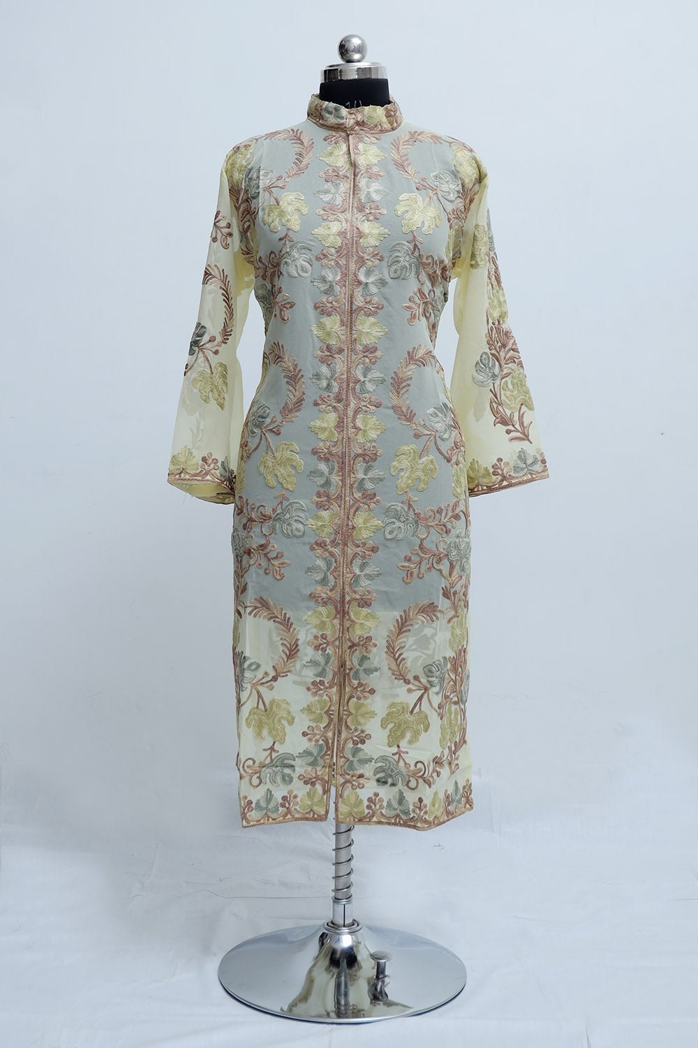 Light Green Colour Georgette Semi Stitched Kashmiri Kurti