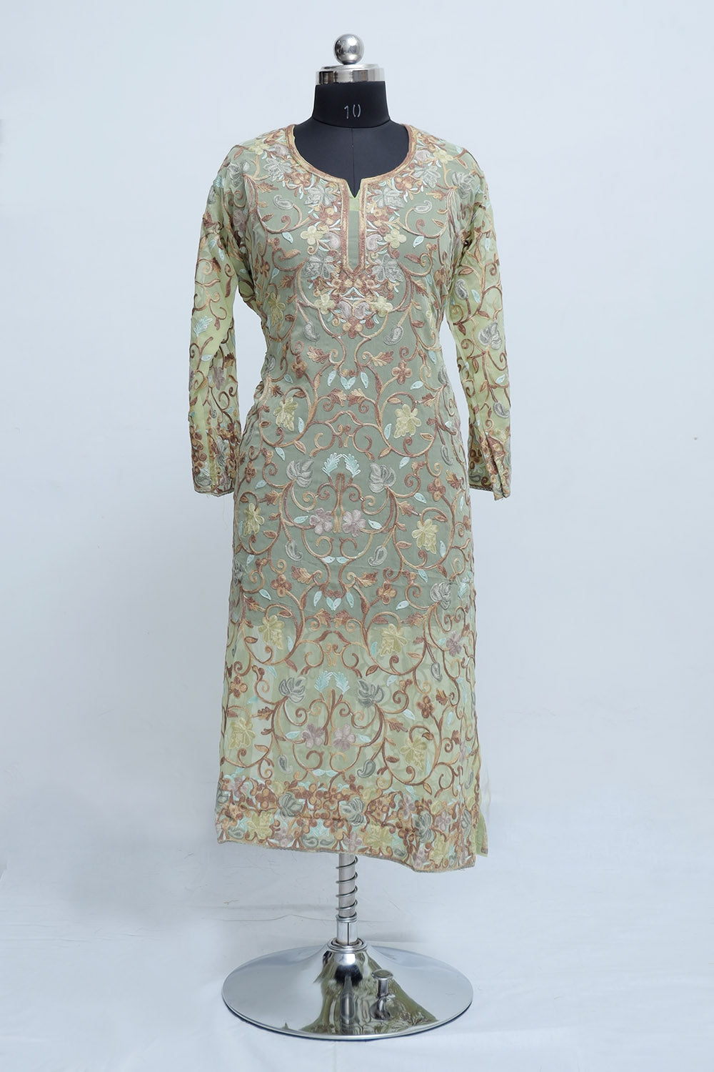 Light Green Colour Georgette Semi Stitched Kashmiri Kurti