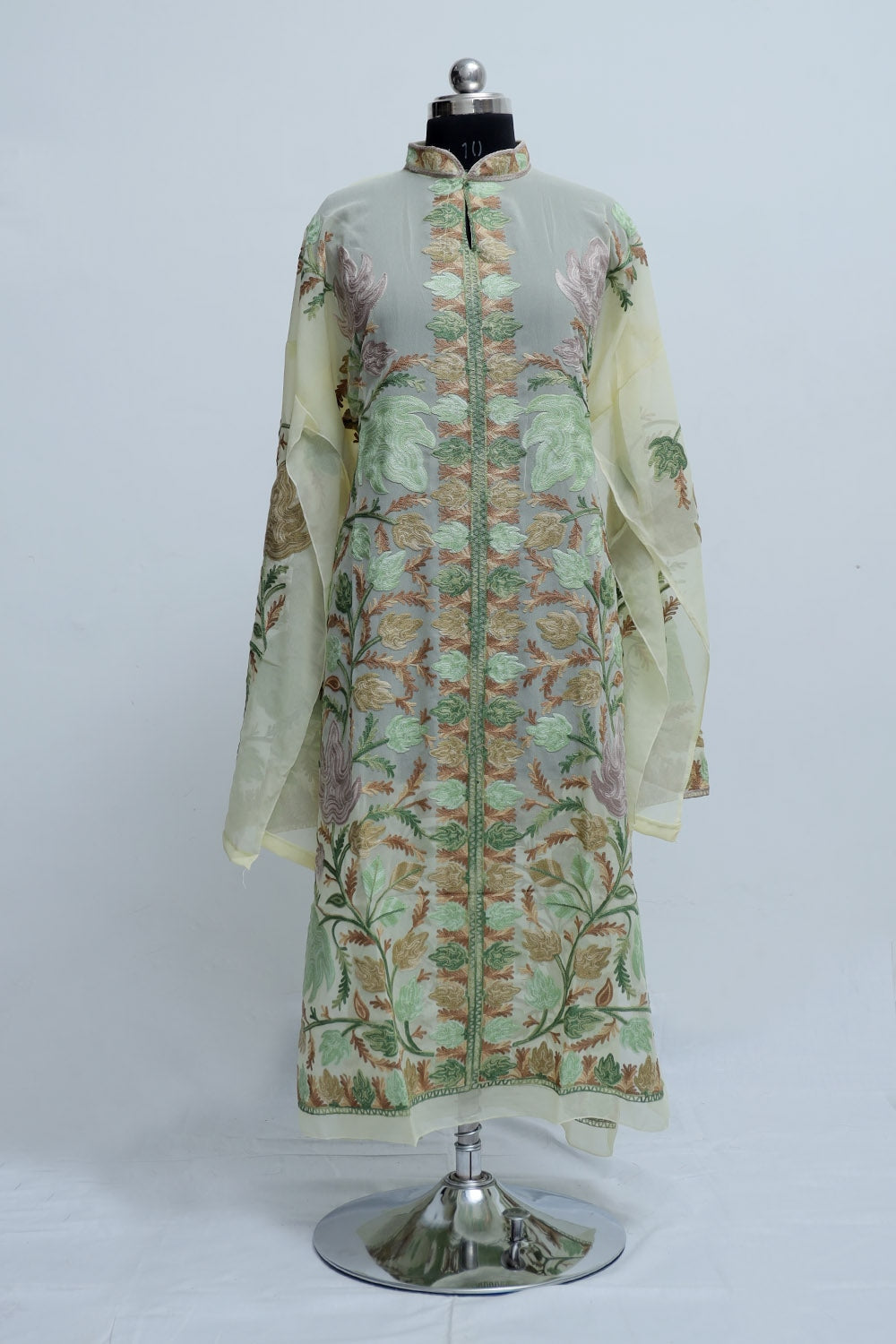 Light Green Colour Georgette Semi Stitched Kashmiri Kurti