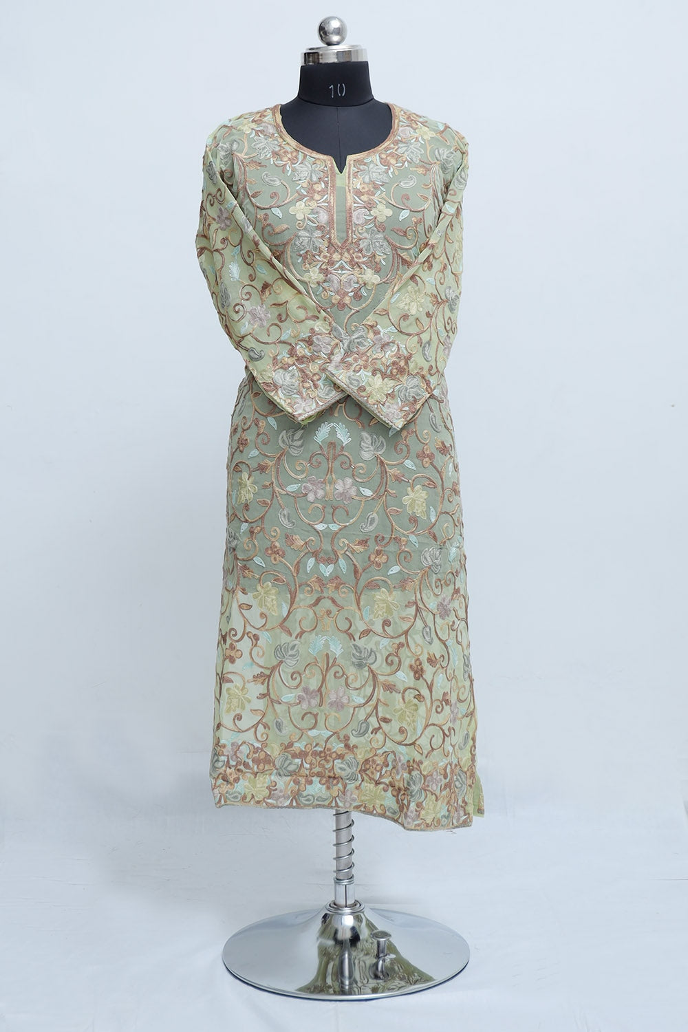 Light Green Colour Georgette Semi Stitched Kashmiri Kurti