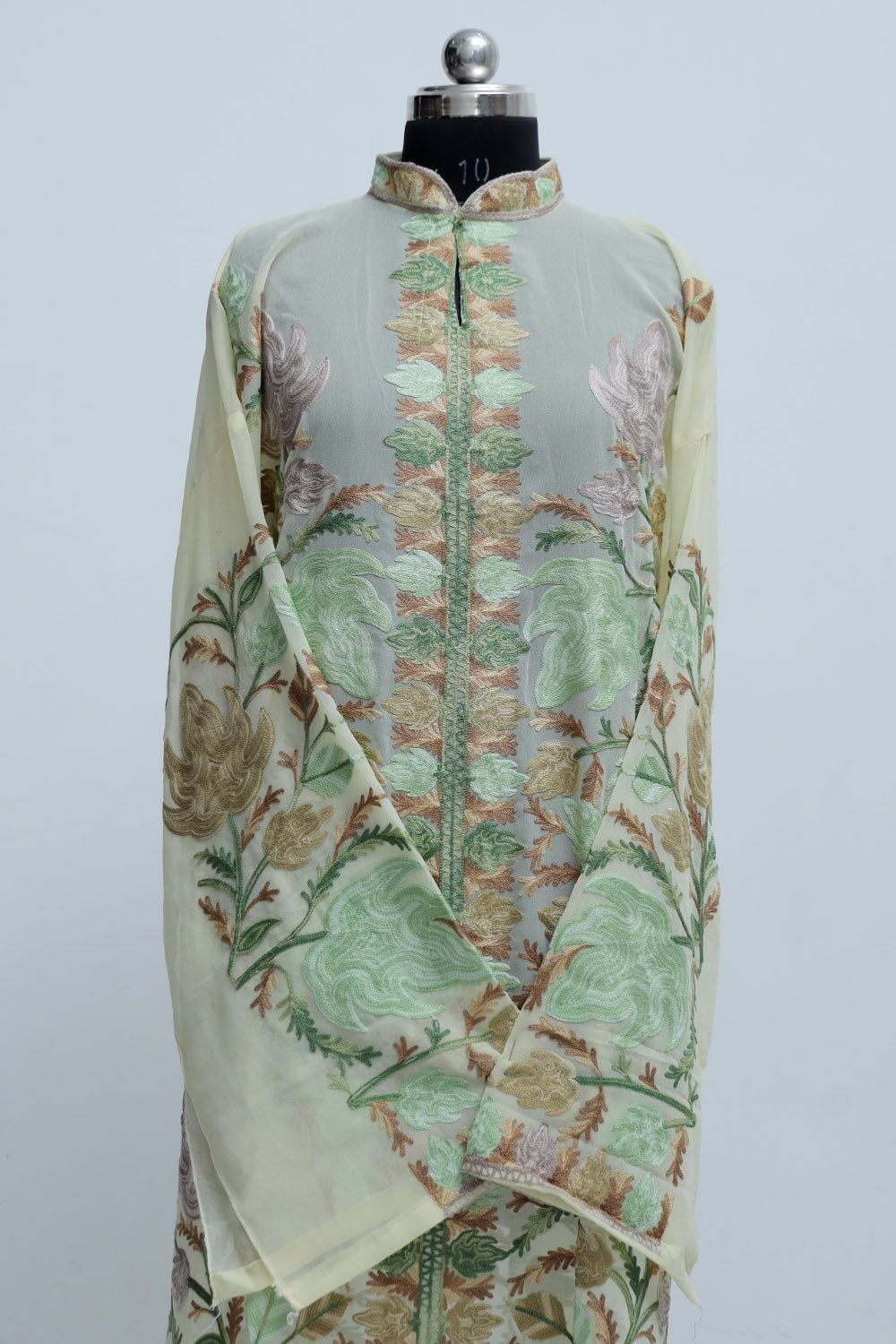 Light Green Colour Georgette Semi Stitched Kashmiri Kurti