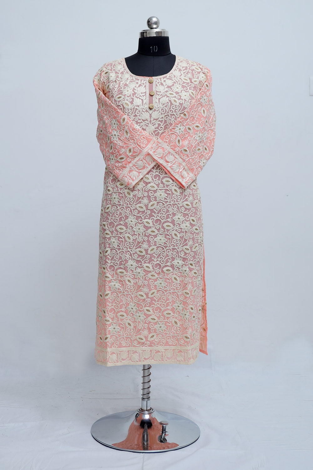 Light Pink Colour Georgette Semi Stitched Kashmiri Kurti