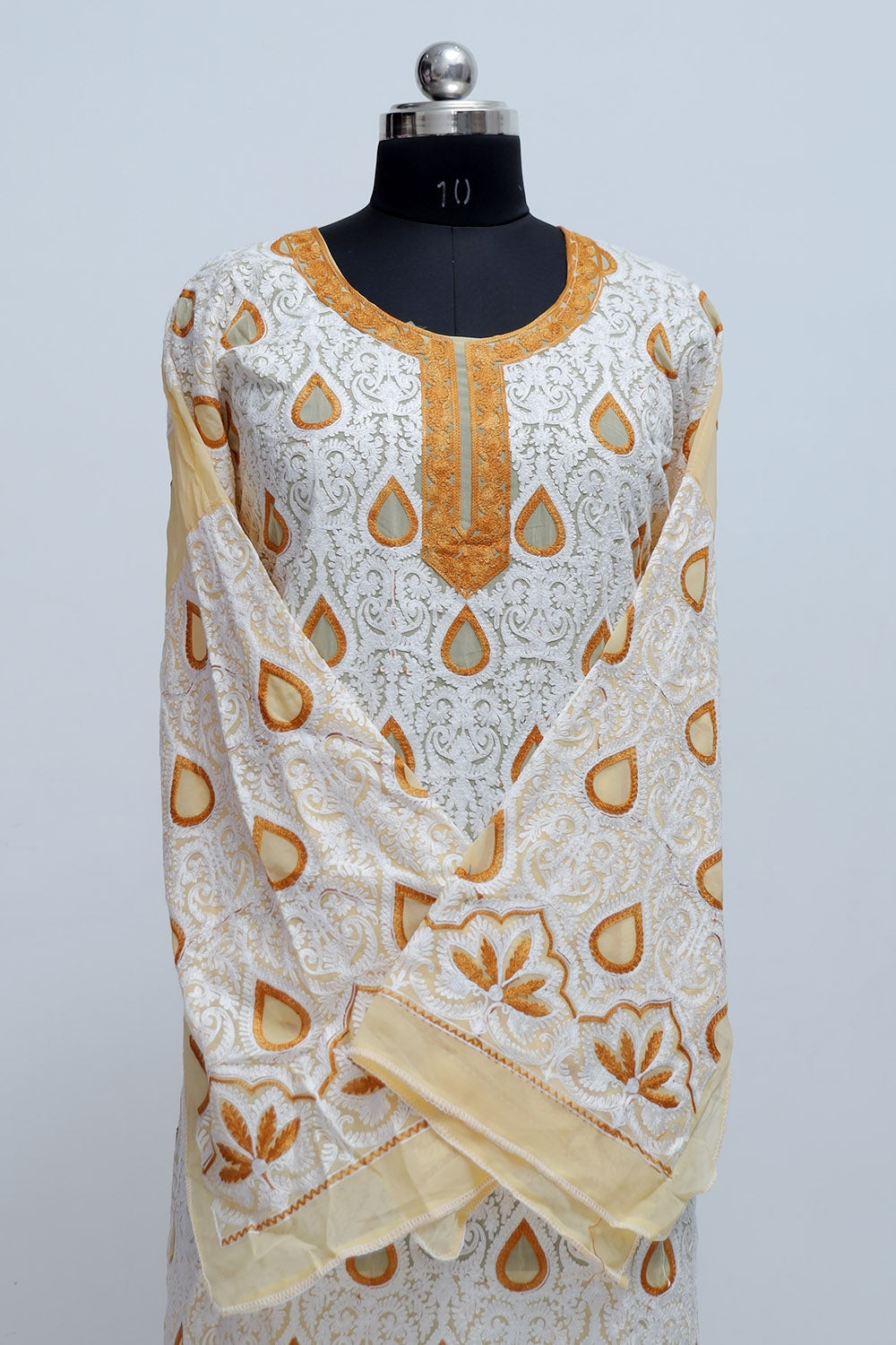 Light Yellow Colour Georgette Semi Stitched Kashmiri Kurti