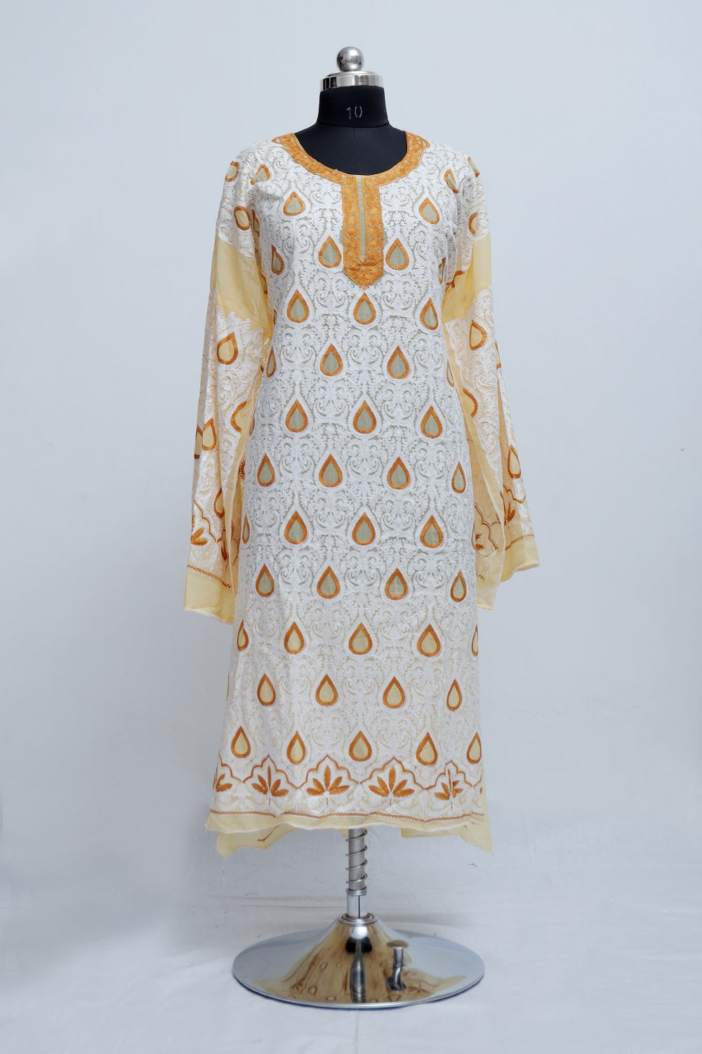 Light Yellow Colour Georgette Semi Stitched Kashmiri Kurti