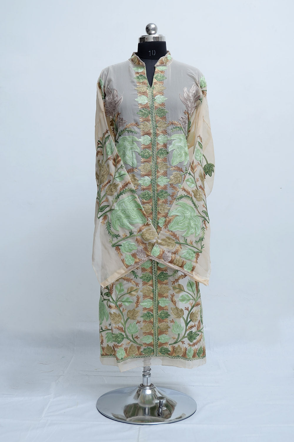 Ligth Beige Colour Georgette Semi Stitched Kashmiri Kurti