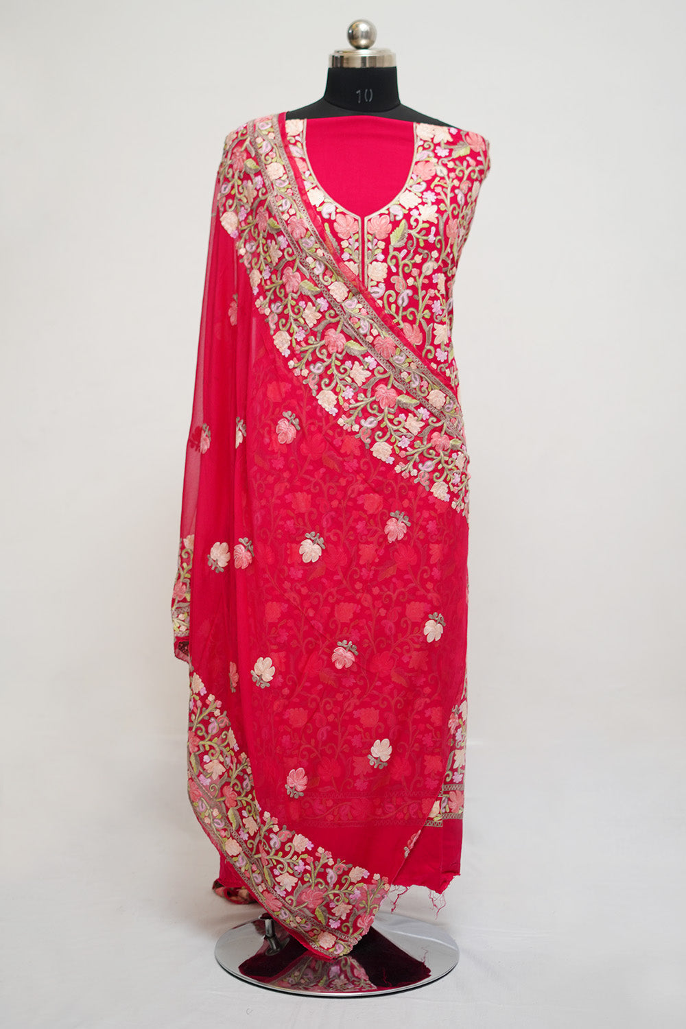 Magenta Pink Colour Aari Work Salwar Kameez With Heavy Jaal