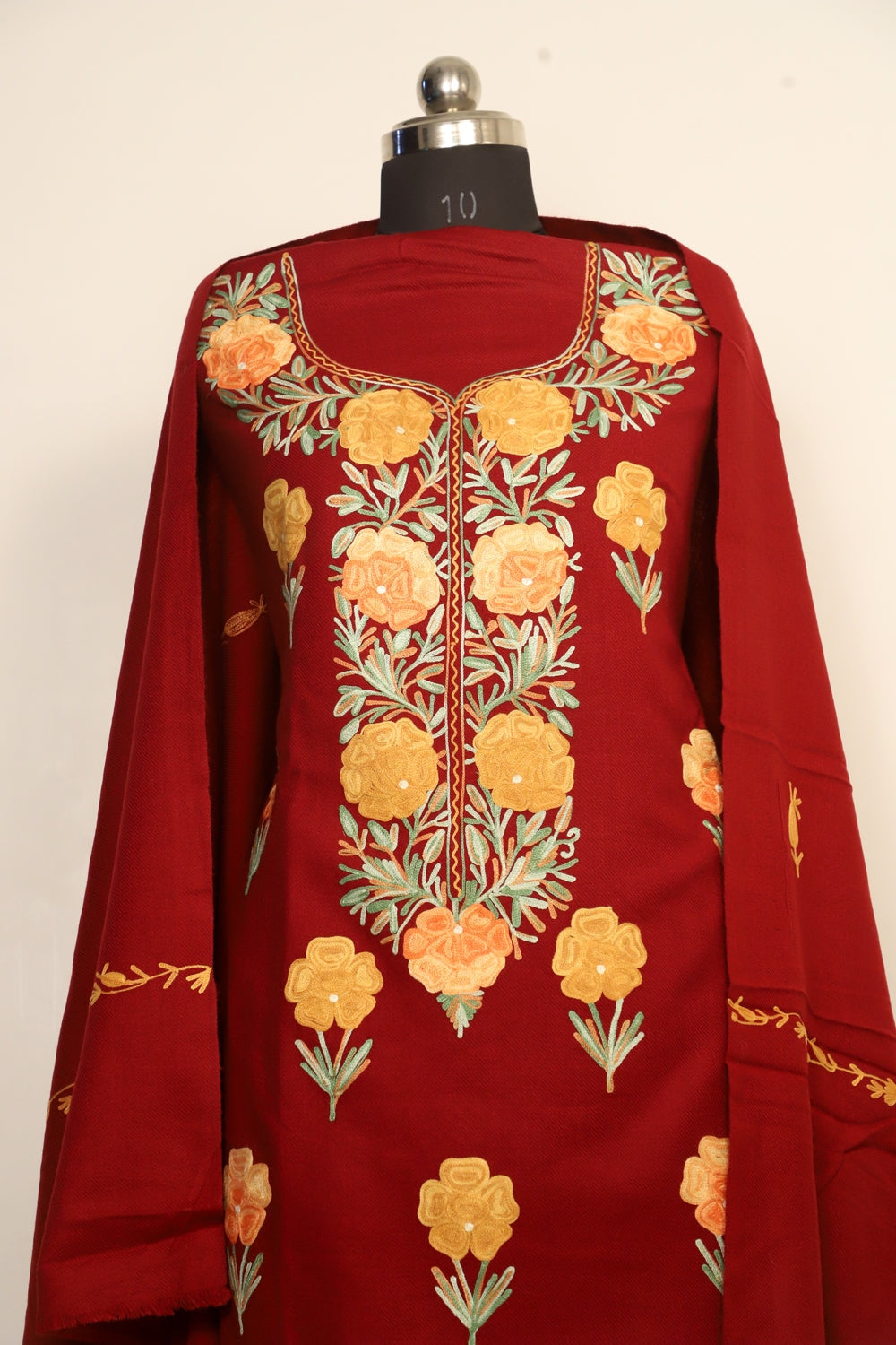 Maroon Color Kashmiri Woolen Aari Work Embroidered