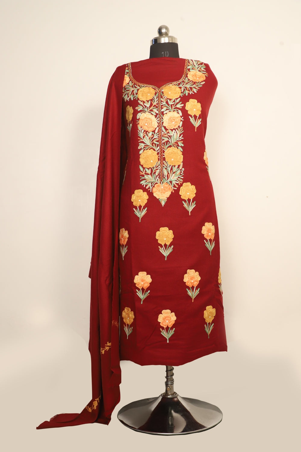 Maroon Color Kashmiri Woolen Aari Work Embroidered
