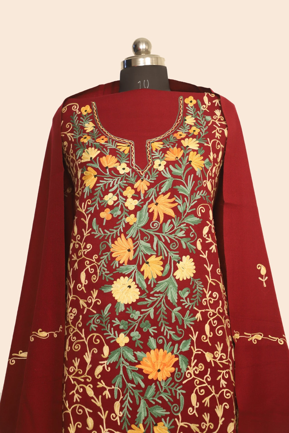 Maroon Color Kashmiri Woolen Aari Work Embroidered