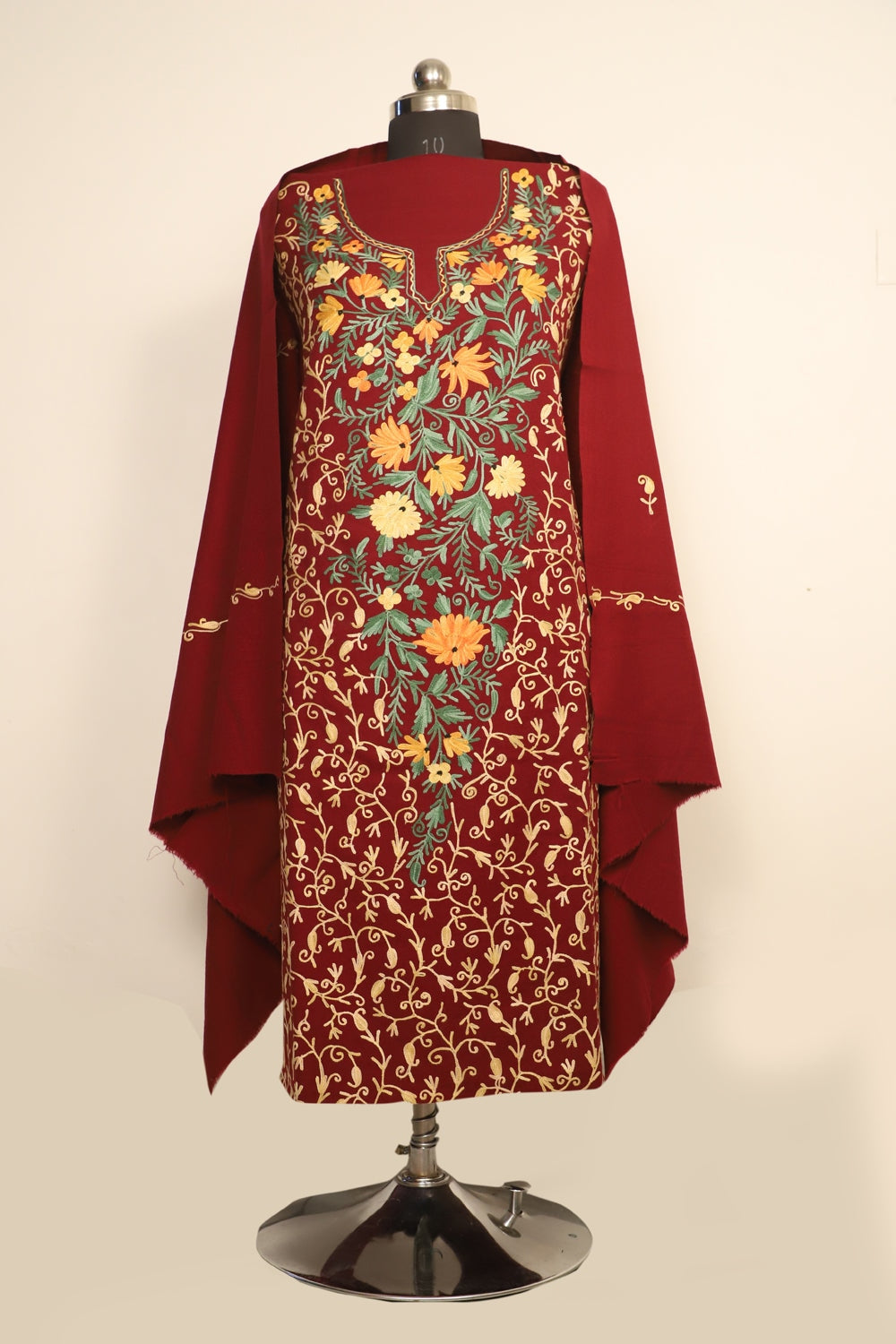 Maroon Color Kashmiri Woolen Aari Work Embroidered